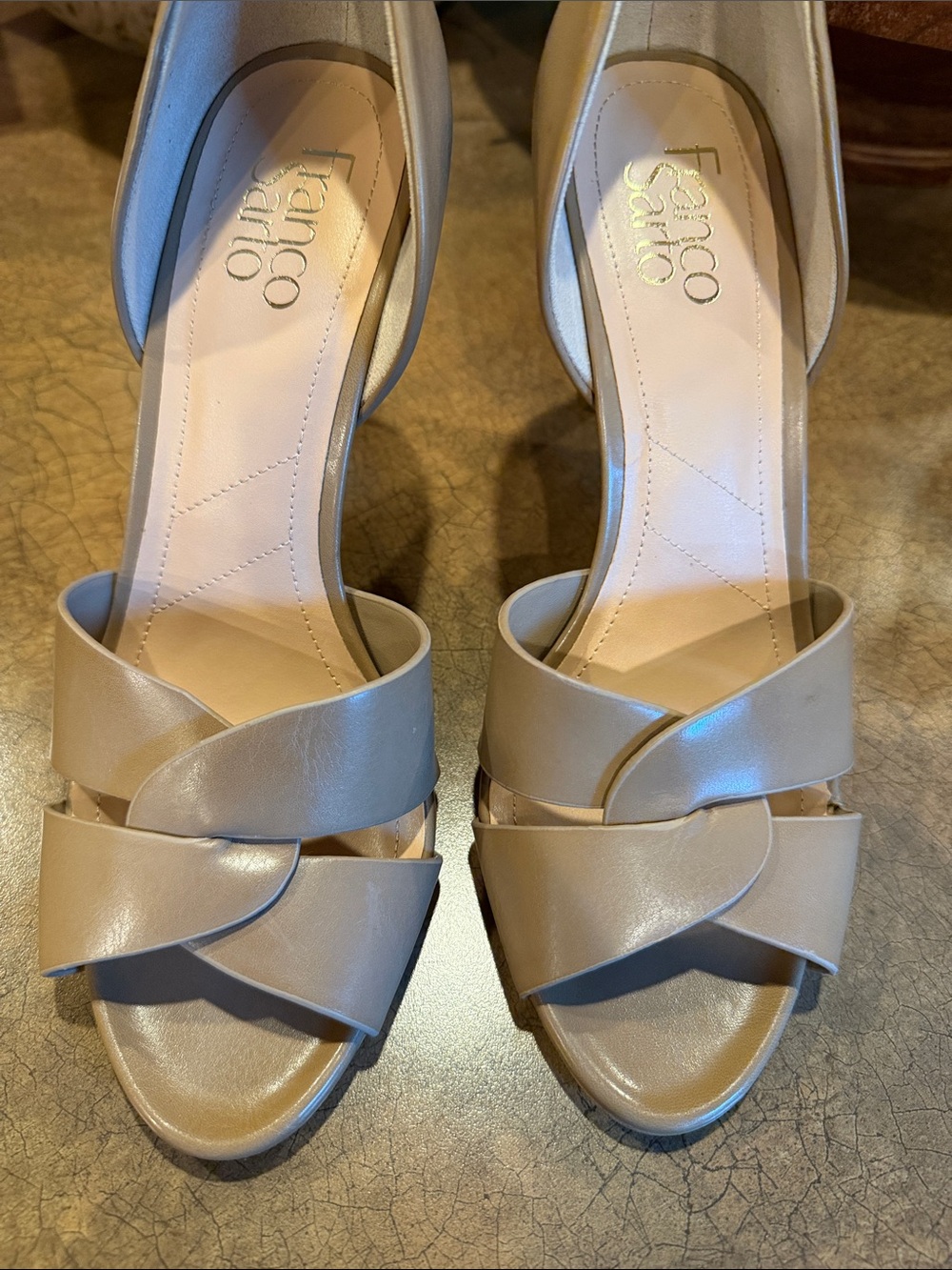 Franco Sarto Nude Knot-Front Leather Heels